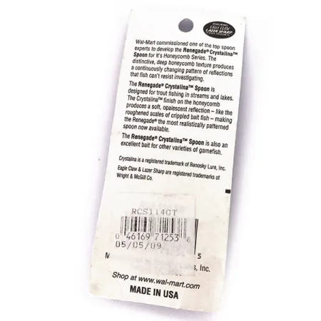 Renegade Crystalinа Spoon, 11 г, блесна коливалка (колебалка) #10040