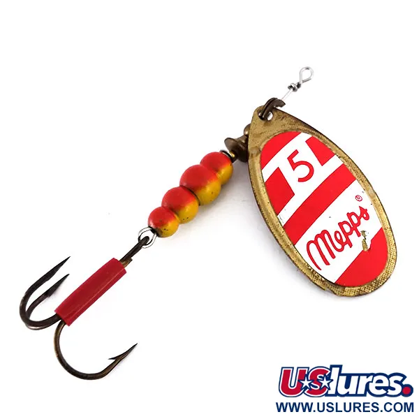  Mepps Aglia 5, червоний/білий/латунь, 14 г, блешня оберталка (вертушка) #10136