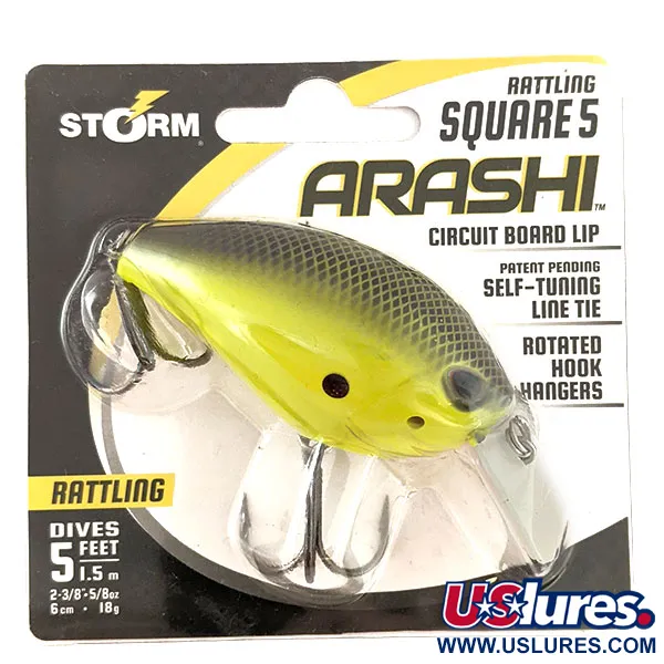 Storm Arashi Rattling Square 5, Black Chartreuse Shad, 18 г, воблер #11335