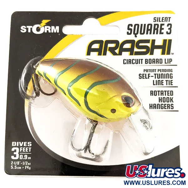 Storm Arashi Silent Square 3 UV (світиться в ультрафіолеті), Mossy Chartreuse Craw, 14 г, воблер #11413
