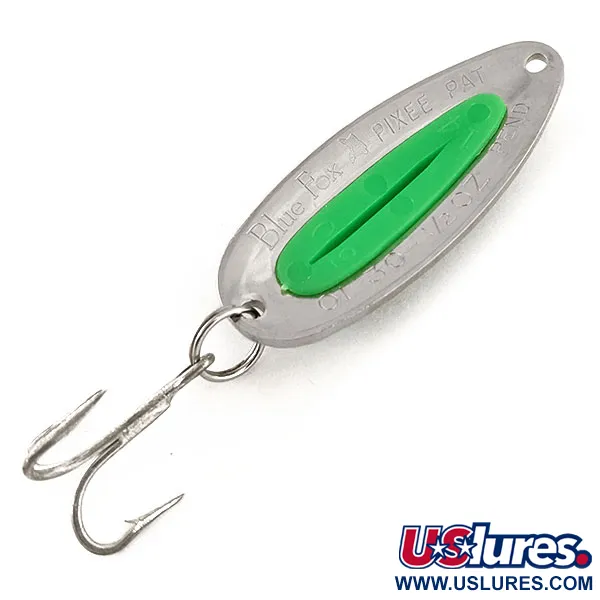  Blue Fox Pixee UV (світиться в ультрафіолеті), карбований нікель/зелений, 14 г, блесна коливалка (колебалка) #11445