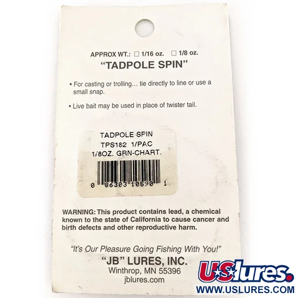 JB lures Tadpole spin UV (світиться в ультрафіолеті), Шартрез, 4 г, блешня оберталка (вертушка) #11453