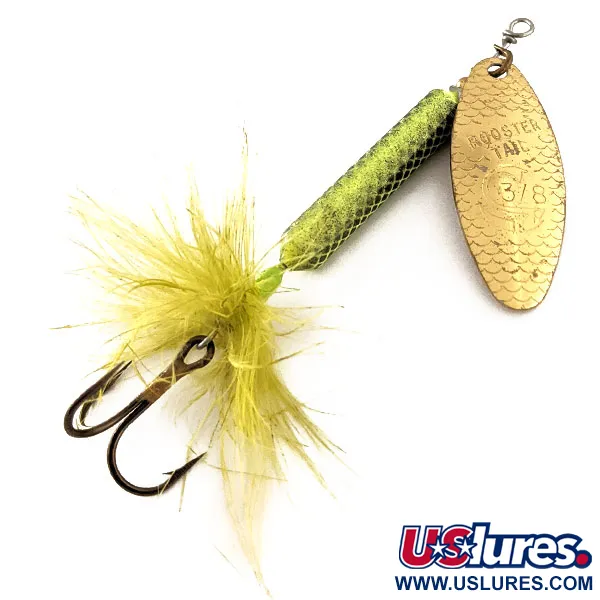 Yakima Bait Worden’s Original Rooster Tail UV (світиться в ультрафіолеті), золото/шартрез, 12 г, блешня оберталка (вертушка) #11790