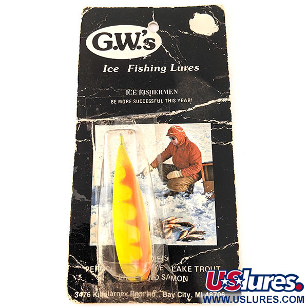  G.W's ice fishing Lures, Шартрез/помаранчевий, 17 г, блесна коливалка (колебалка) #12104