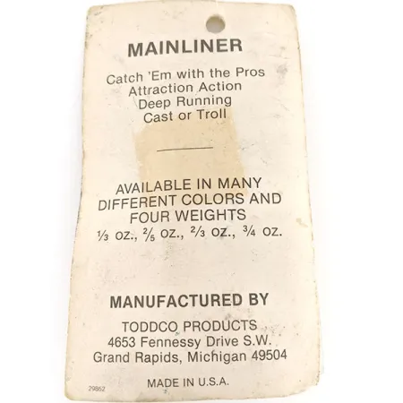 TODDCO Main liner, нікель/зелений, 11 г, блесна коливалка (колебалка) #12335