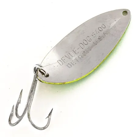 Eppinger Dardevle Devle-Dog 5400 UV (світиться в ультрафіолеті), жовтий/зелений/нікель, 14 г, блесна коливалка (колебалка) #12409