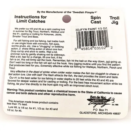 Bay de Noc Do-Jigger #3, золото, 9 г, блесна коливалка (колебалка) #15815