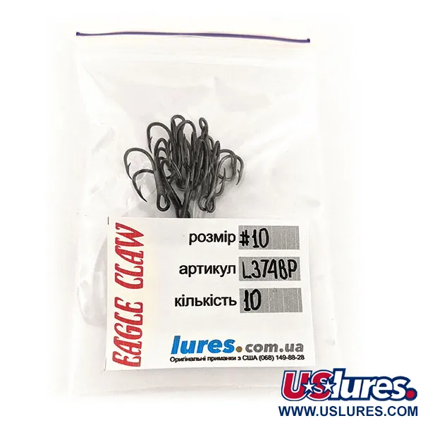  Трійник Eagle Claw #10 L374BP, чорний, , до рибалки #12735
