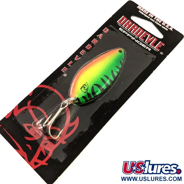 Eppinger ​Dardevle Devle-Dog UV (світиться в ультрафіолеті), Fire Tiger/латунь, 14 г, блесна коливалка (колебалка) #13092