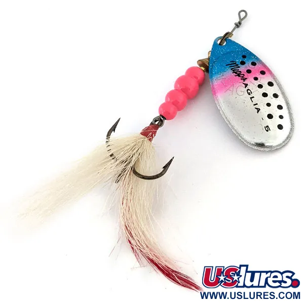  Mepps Aglia 5 Dressed (хвіст з хутра оленя) UV (світиться в ультрафіолеті), срібло/райдужна форель, 14 г, блешня оберталка (вертушка) #13519