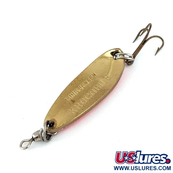 Luhr Jensen Krocodile UV (світиться в ультрафіолеті), білий/червоний/латунь, 9 г, блесна коливалка (колебалка) #13817