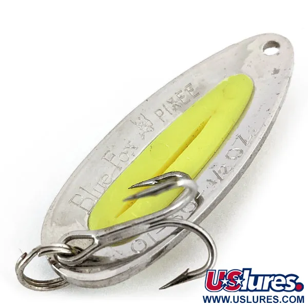  Blue Fox Pixee UV (світиться в ультрафіолеті), карбований нікель/жовтий, 14 г, блесна коливалка (колебалка) #14555