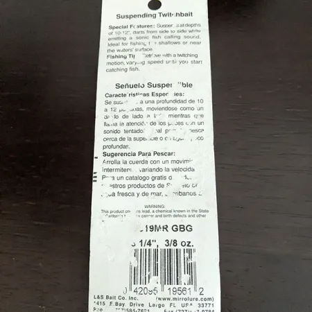 L&S Bait Mirro lure MirrOlure MirrOMinnow 19MR Suspending Twitchbait, золото, 11 г, воблер #16300