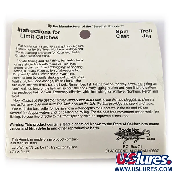  Bay de Noc Do-Jigger #3 UV (світиться в ультрафіолеті), нікель/помаранчевий UV, 9 г, блесна коливалка (колебалка) #16755