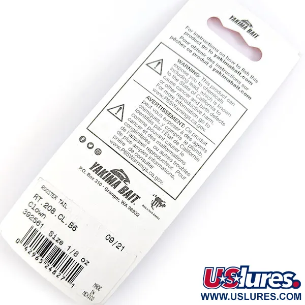 Yakima Bait Worden’s Original Rooster Tail, Clown, 3,6 г, блешня оберталка (вертушка) #16799