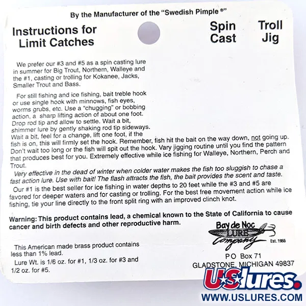  Bay de Noc Do-Jigger #3 UV (світиться в ультрафіолеті), , 9 г, блесна коливалка (колебалка) #17535