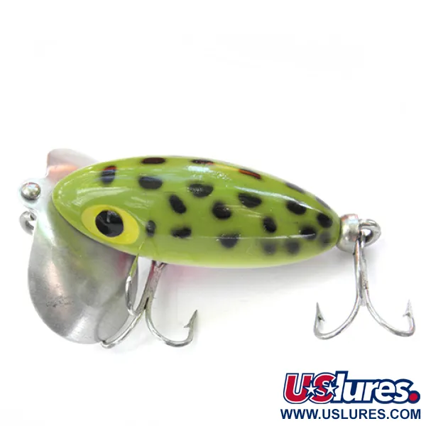  Fred Arbogast Jitterbug, зелений/жовтий/чорні крапки frog, 1/4 oz, (7 г), воблер #0086