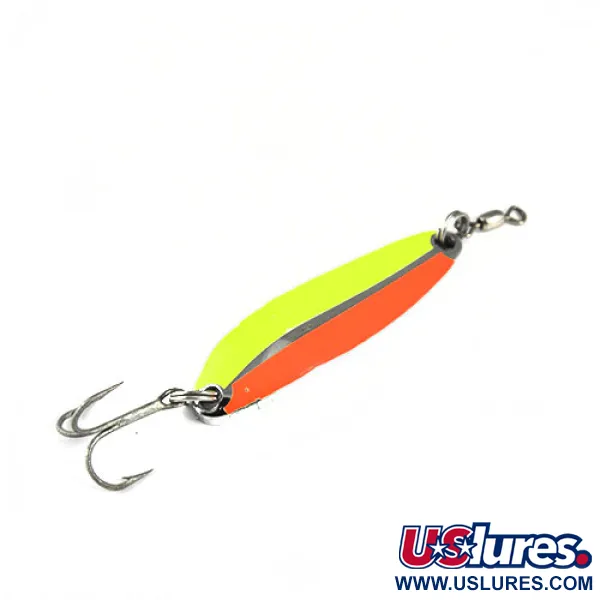 Luhr Jensen Krocodile DIE #3, нікель/неоновий жовтий та помаранчевий, 14 г, блесна коливалка (колебалка) #0600