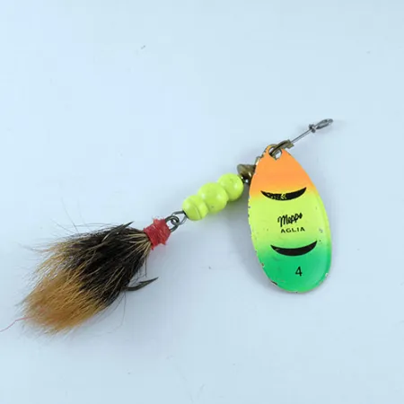 Mepps Aglia Fluo 4 dressed, латунь/неоновий, 10 г, блешня оберталка (вертушка) #1085