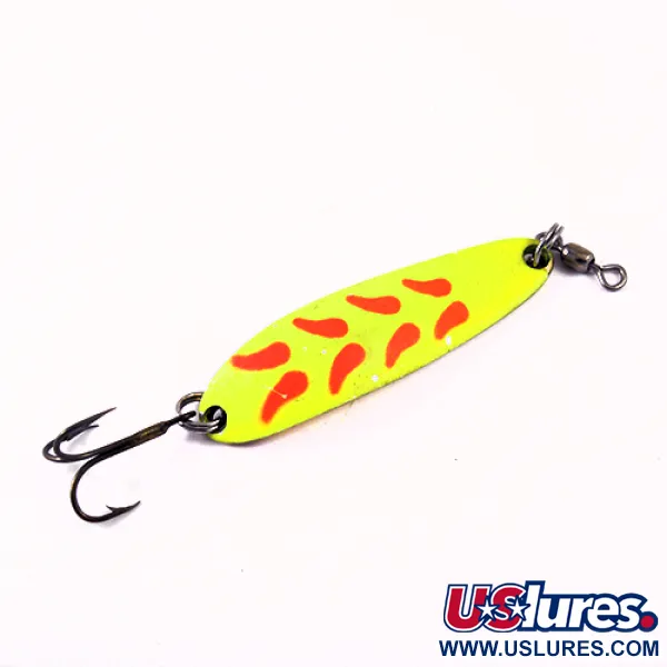 Luhr Jensen Krocodile DIE #3, неоновий жовтий/червоний/латунь, 14 г, блесна коливалка (колебалка) #1289