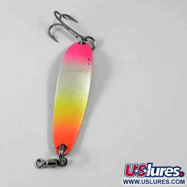 Luhr Jensen Krocodile DIE #3, яскравий жовтий, помаранчевий, рожевий/нікель, 10 г, блесна коливалка (колебалка) #1377