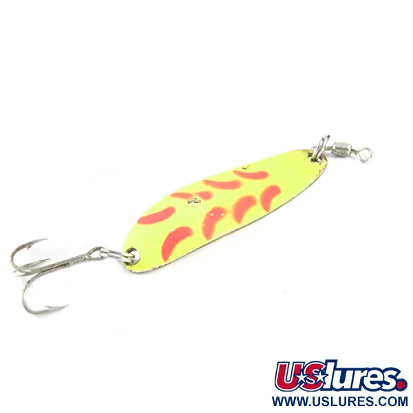 Luhr Jensen Krocodile, неоновий жовтий/червоний/латунь, 10 г, блесна коливалка (колебалка) #1565