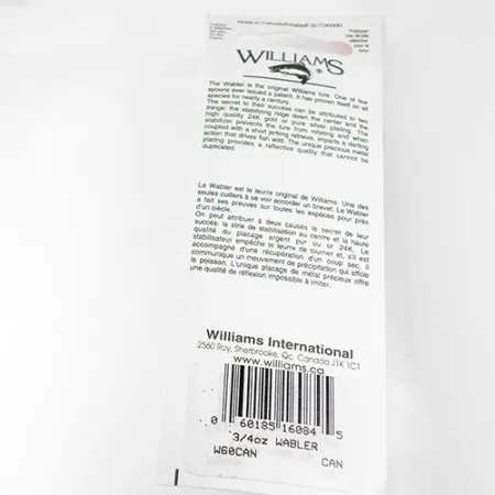 Williams Wabler W60, срібло/салатовий (покриття справжнім сріблом), 21 г, блесна коливалка (колебалка) #1767