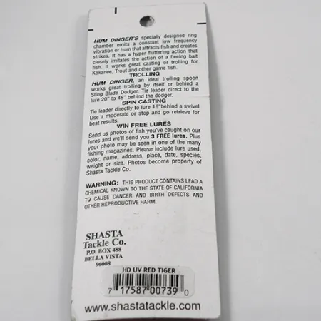 Shasta Humdinger UV (світиться в ультрафіолеті), Red Tiger (червоний тигр) нікель/червоний, 4 г, блесна коливалка (колебалка) #2050