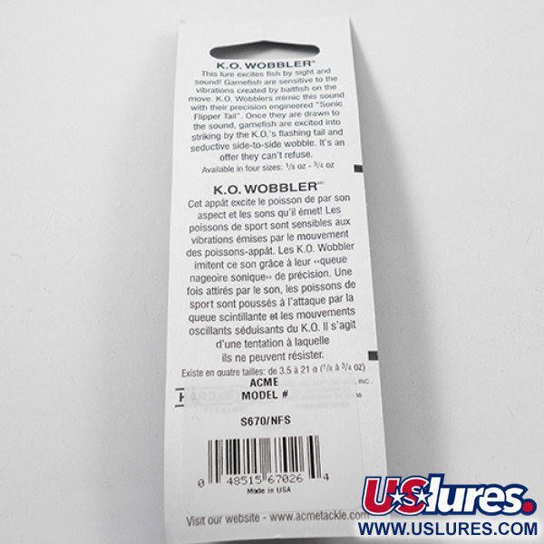 Acme K.O. Wobbler UV (світиться в ультрафіолеті), нікель/uv смужка - світиться в ультрафіолеті, 14 г, блесна коливалка (колебалка) #2214