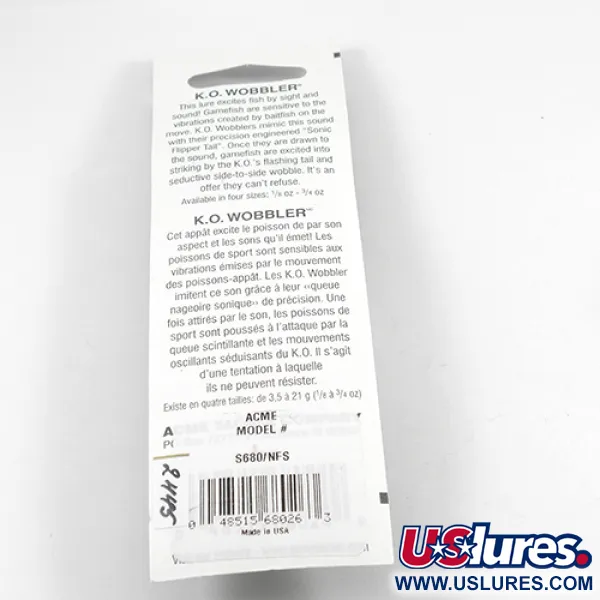 Acme K.O. Wobbler UV (світиться в ультрафіолеті), нікель/uv смужка - світиться в ультрафіолеті, 21 г, блесна коливалка (колебалка) #2445