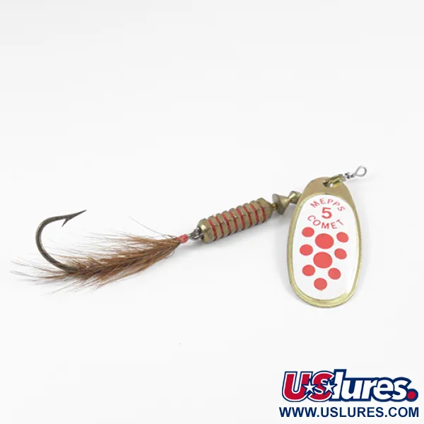  Mepps Comet 5 Dressed, білий/червоний/латунь, 13 г, блешня оберталка (вертушка) #2567