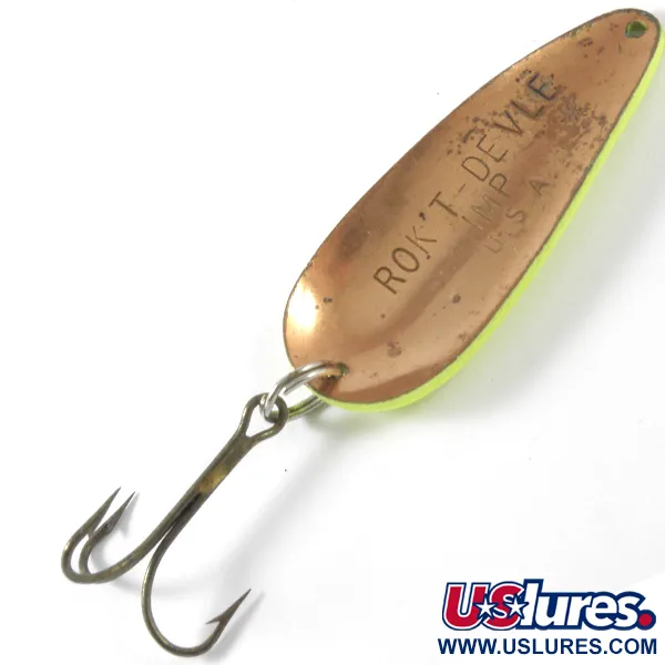 Eppinger Dardevle Rok't Imp UV (світиться в ультрафіолеті), неоновий жовтий/мідь UV - світиться в ультрафіолеті, 21 г, блесна коливалка (колебалка) #3757