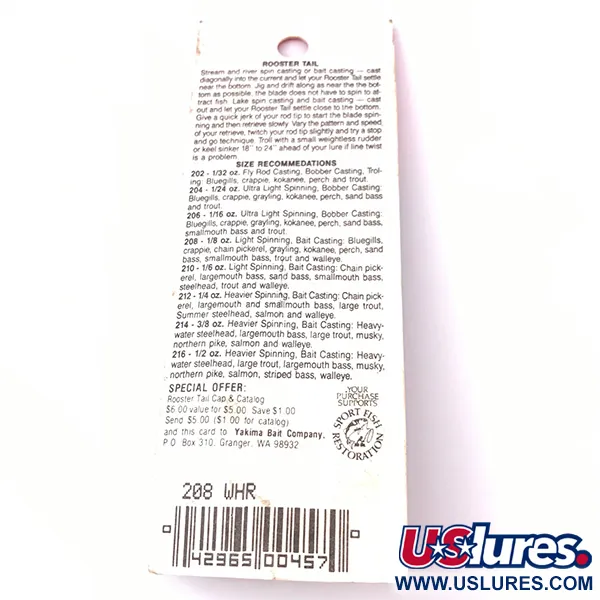 Yakima Bait Worden’s Original Rooster Tail, срібло, 3,54 г, блешня оберталка (вертушка) #3929