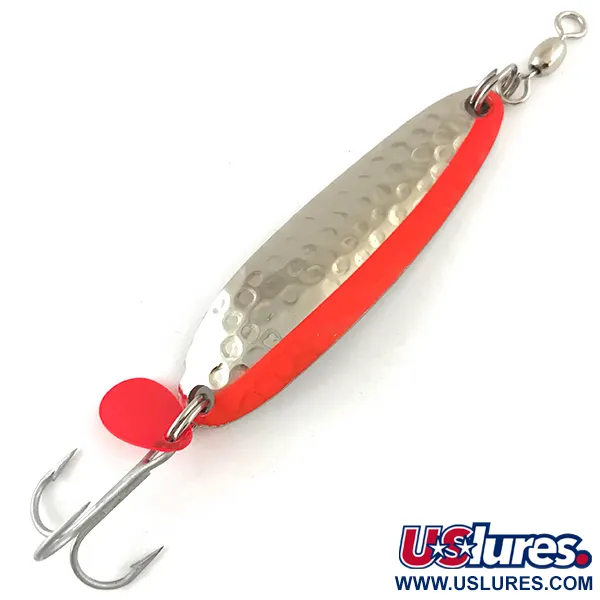 Luhr Jensen Krocodile DIE #3 UV (світиться в ультрафіолеті), карбований нікель/червоний, 10 г, блесна коливалка (колебалка) #4472