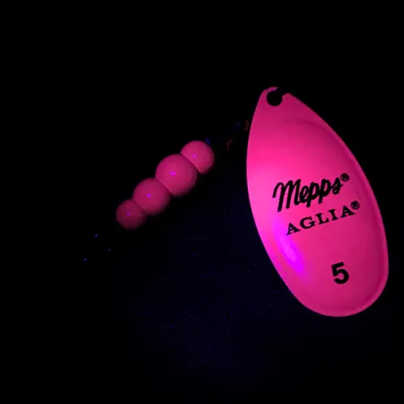 Mepps Aglia 5 Hot Pink UV (світиться в ультрафіолеті), рожевий/латунь, 14 г, блешня оберталка (вертушка) #4752