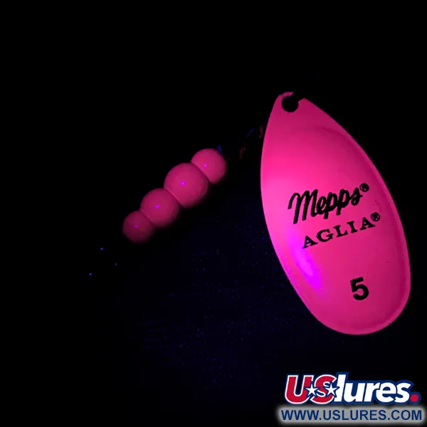  Mepps Aglia 5 Hot Pink UV (світиться в ультрафіолеті), рожевий/латунь, 14 г, блешня оберталка (вертушка) #4752