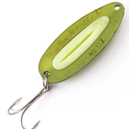 Blue Fox Pixee UV (світиться в ультрафіолеті), Зеленое золото/жовтий, 14 г, блесна коливалка (колебалка) #4842