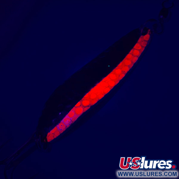 Luhr Jensen Krocodile DIE #3 UV (світиться в ультрафіолеті), карбований нікель/червоний, 10 г, блесна коливалка (колебалка) #5307