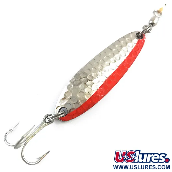 Luhr Jensen Krocodile DIE #3 UV (світиться в ультрафіолеті), карбований нікель/червоний, 10 г, блесна коливалка (колебалка) #5307