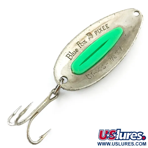  Blue Fox Pixee UV (світиться в ультрафіолеті), карбований нікель/зелений, 24 г, блесна коливалка (колебалка) #5344