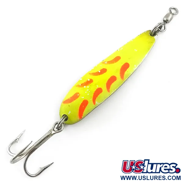 Luhr Jensen Krocodile DIE #4 UV (світиться в ультрафіолеті), жовтий/червоний/золото, 19 г, блесна коливалка (колебалка) #5523