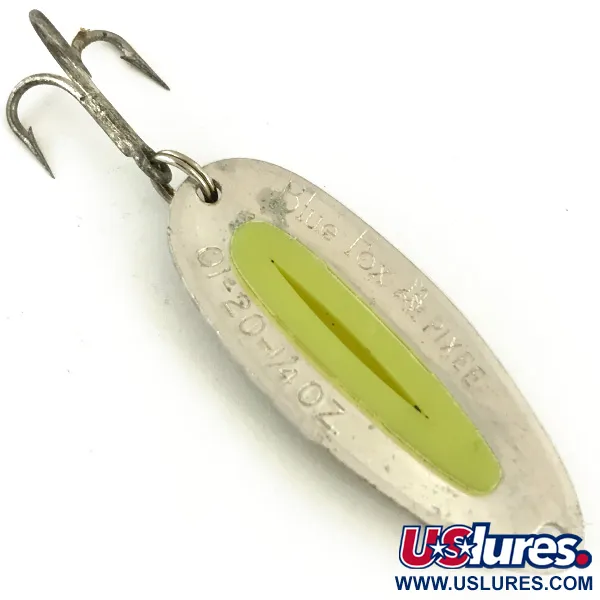  Blue Fox Pixee UV (світиться в ультрафіолеті)​, карбований нікель/жовтий, 7 г, блесна коливалка (колебалка) #5651