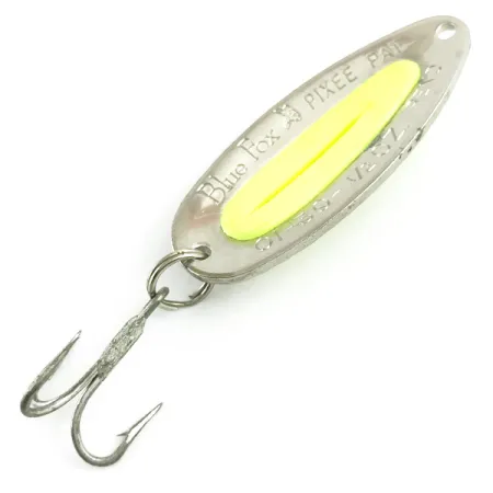 Blue Fox Pixee UV (світиться в ультрафіолеті), карбований нікель/жовтий, 14 г, блесна коливалка (колебалка) #5877