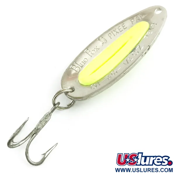  Blue Fox Pixee UV (світиться в ультрафіолеті), карбований нікель/жовтий, 14 г, блесна коливалка (колебалка) #5877
