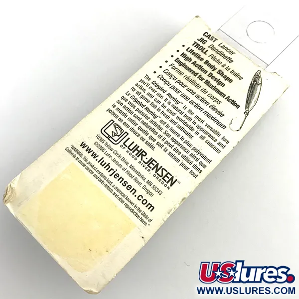 Luhr Jensen Crippled Herring UV (світиться в ультрафіолеті та в темряві), білий/зелений UV Glow - світиться в темряві та ультрафиолете, 21 г, блесна коливалка (колебалка) #5921