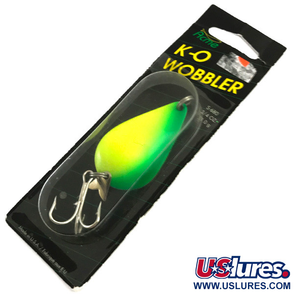 Acme K.O. Wobbler UV (світиться в ультрафіолеті), жовтий/зелений/нікель, 21 г, блесна коливалка (колебалка) #5923