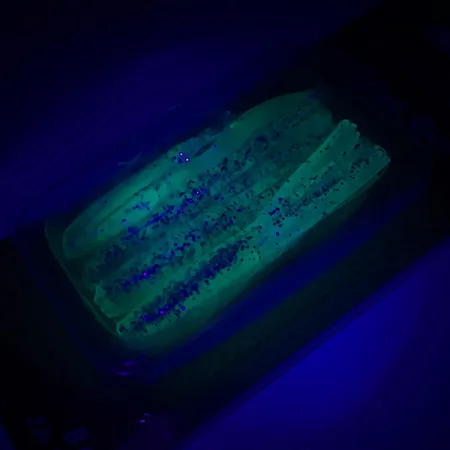 Johnson Crappie Buster Shad Tubes UV (світиться в ультрафіолеті), силікон, синій/зелений/гліттер, до рибалки #6021