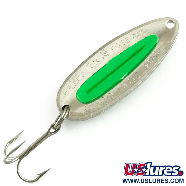  Blue Fox Pixee UV (світиться в ультрафіолеті), карбований нікель/зелений, 7 г, блесна коливалка (колебалка) #6107