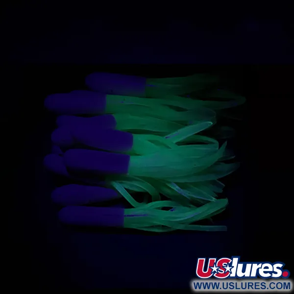 Creme Mini Tail, силікон UV (світиться в ультрафіолеті), 20 шт., неоновий зелений/білий, до рибалки #14573