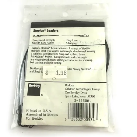 Поводок Berkley Steelon Leaders 3 шт, чорний, до рибалки #6198